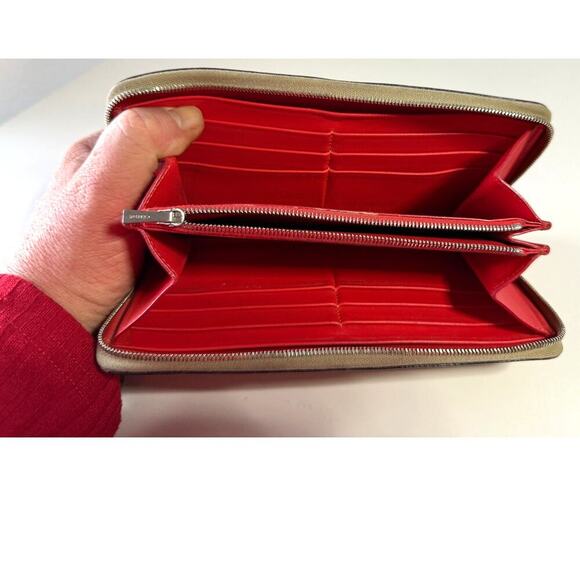 CELINE LEATHER Round Zip Long Wallet Red Interior Tan Exterior with COA - Picture 1 of 4
